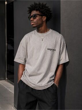 ESSENTIALS Grey Short-Sleeve Logo Tee